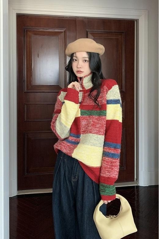 ANSUABEL 不规则彩色高领拉链针织 17798 商品图2