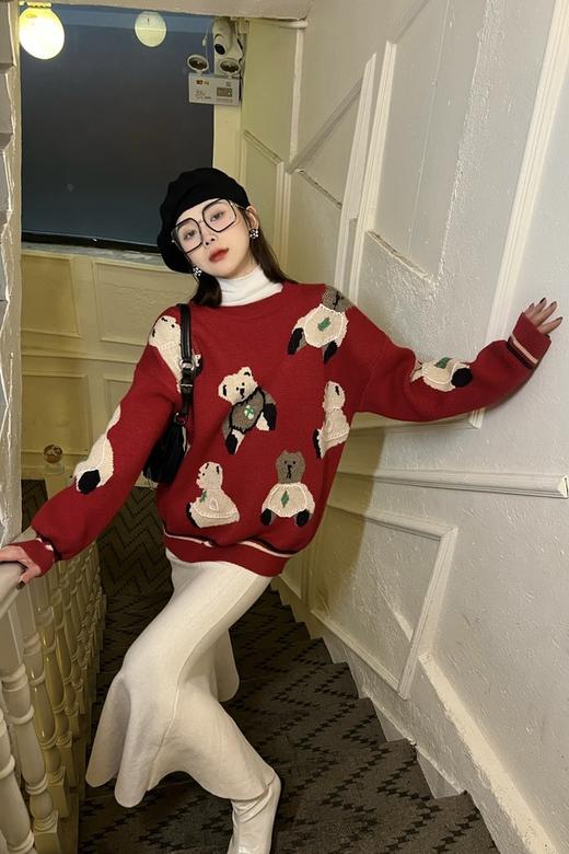 Stay2Weeks 酒红小熊图案针织上衣 17763 商品图3