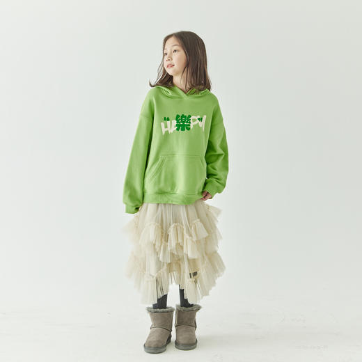棵初2024年冬季新款女童加绒连帽卫衣趣味字母印花新年限定上衣 商品图3