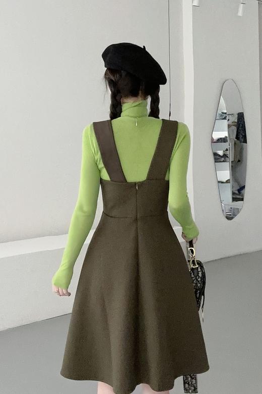 amadella 橄榄绿色爱心丝绒拼接阔型背心连衣裙 17578 商品图2