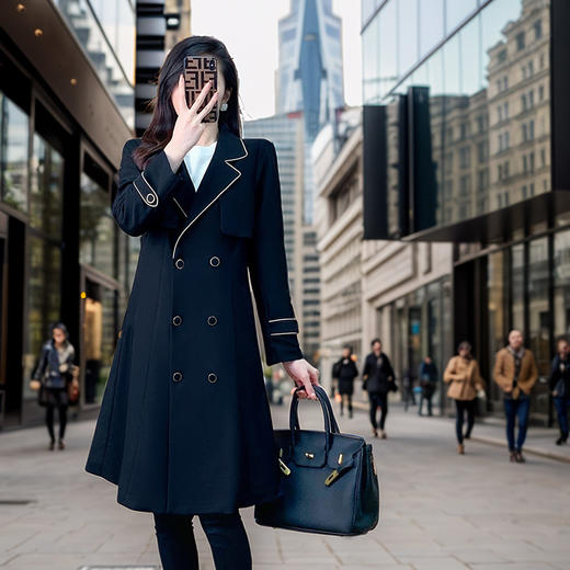 奢姿2024年冬装新款大码女装胖妹妹翻驳领撞色名媛百搭中长款外套9924352419 商品图4