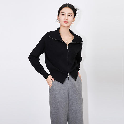 【高货wl】全新升级【铂金会员192/天猫259/差价67】(41805) 洛诗琳法式大翻领设计感双拉链针织开衫秋冬新款毛衣外套 商品图2