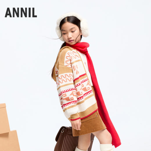 女童费尔岛提花带帽毛衣冬季新款安奈儿童装实体店同款AG444628 商品图2