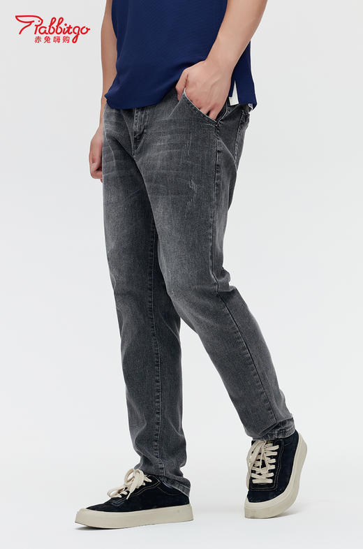 赤兔嗨购男装弹力修身束脚牛仔裤2024年秋冬新款水洗长裤窄脚修饰身形 商品图2