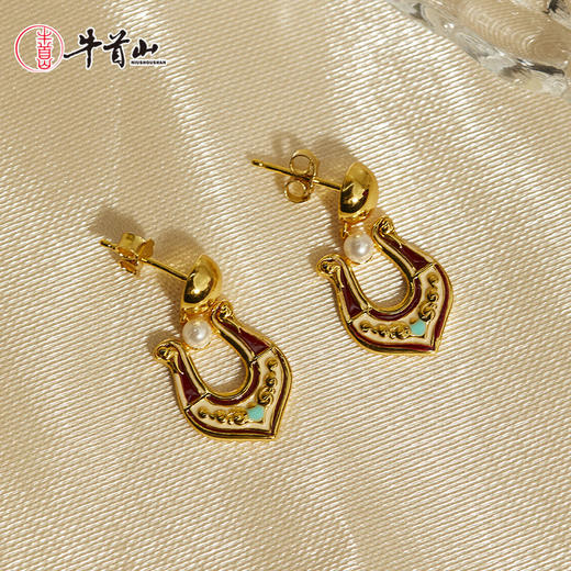 牛首山璎珞项链耳环微浮雕耳环敦煌元素银镀金珐琅工艺国潮风耳饰 商品图1