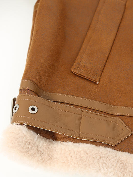 翻领皮毛一体外套女2024年冬季新款复古老钱风肌理纹机车上衣 商品图3