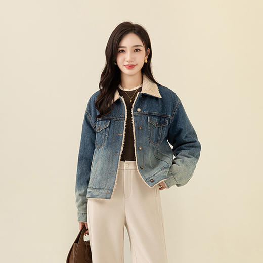 【高货xg】全新升级【铂金会员257/天猫349/差价92】(44025) 洛诗琳24冬季宽松百搭加厚保暖加绒渐变牛仔仿羊羔绒外套 商品图2