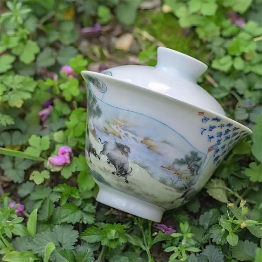 一儒堂书卷山水牧牛图盖碗 商品图3