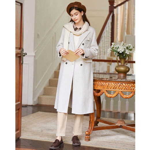 famecoco范可儿羊毛绣花双面呢大衣长款女FAB8AQ004 商品图2