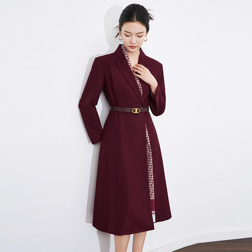 【高货wl】全新升级【铂金会员367/天猫489/差价122】(40850) 洛诗琳秋冬新款法式高级感收腰通勤羊毛西装领长袖连衣裙 商品图1