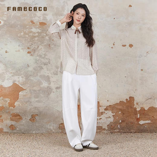 Famecoco范可儿长裤纯色设计感裤型收脚休闲裤通勤风女FAB6GA019 商品图3