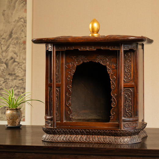 清 红木荷叶顶莲花纹佛龛 商品图1