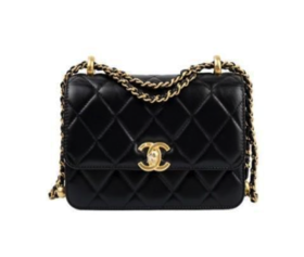 CHANEL香奈儿 19Bag  双金珠小金球链条肩带 牛皮 口盖包信封包单肩斜挎包 迷你女款 黑色