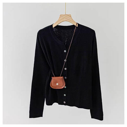 半身缘女装 春季韩版短款百搭柔和亲肤针织开衫女薄外搭02613 商品图2