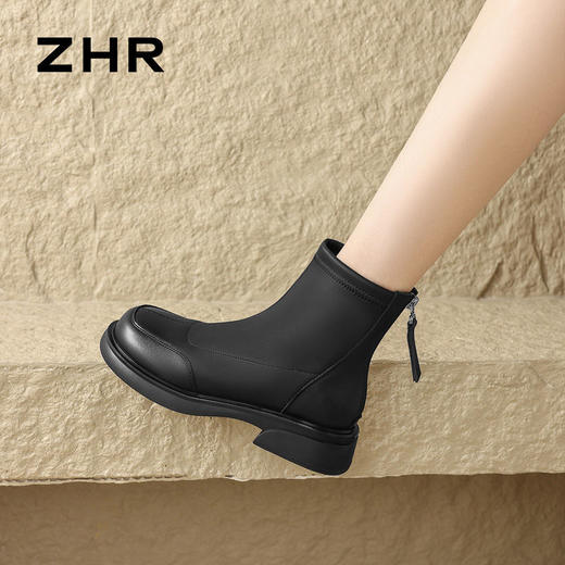ZHR则则加绒短靴2024秋冬新款轻便外穿靴子平底英伦短靴女烟筒靴 商品图9