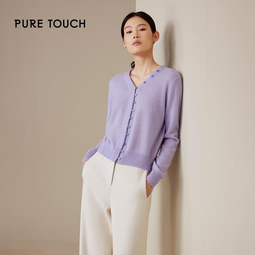 pure touch女士浅紫色时尚百搭绵羊毛100%针织开衫1359244405 商品图3