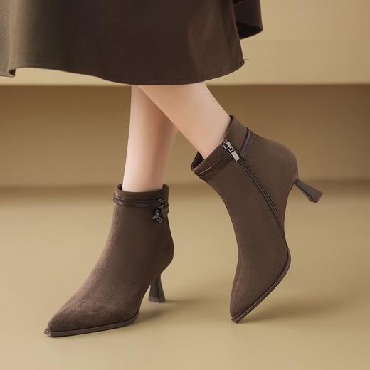 ZHR则则细跟小短靴优雅气质女靴2024新款增高加绒保暖瘦瘦靴百搭 商品图9