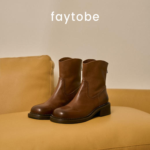 FAYTOBE 水洗马皮厚底烟筒靴24新品增高英伦复古秋冬真皮切尔西靴 商品图3