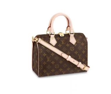 LOUIS VUITTON Speedy 系列 25 可拆卸可调节肩带 经典老花满印 涂层帆布拼牛皮饰边 枕头包单肩斜挎手提包 女款 棕色 商品图0