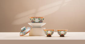 富玉窑  景德镇手工珐琅彩缠枝莲盖碗茶具3头套组