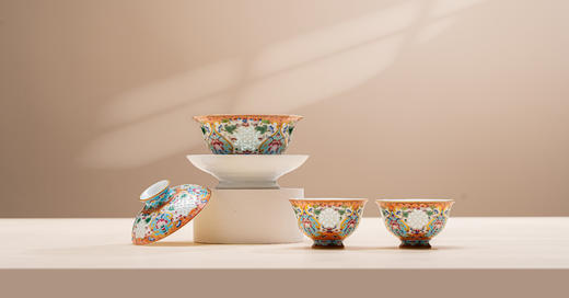 富玉窑  景德镇手工珐琅彩缠枝莲盖碗茶具3头套组 商品图0