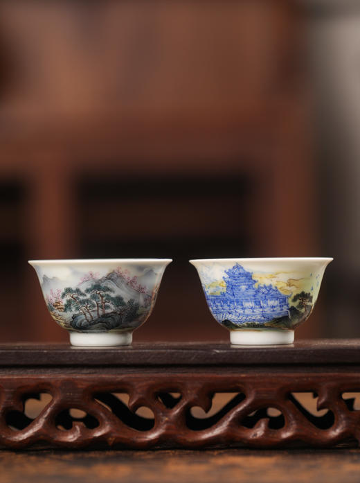 一儒堂青花山水对杯 商品图1