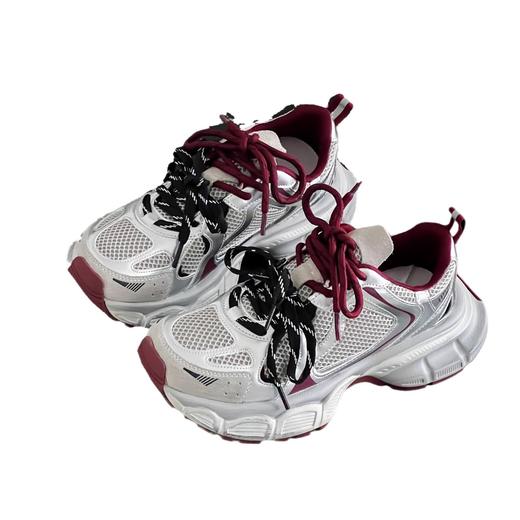 欧洲站厚底真皮时尚老爹鞋女2024新款百搭休闲鞋厚底增高银灰色运动潮鞋女新款爆款小红书同款 商品图4