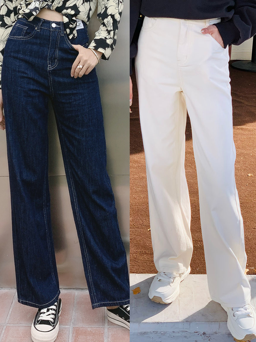 【百图 lulu定制】【超辣长腿裤】全棉 直筒阔腿牛仔裤 宽松直筒裤