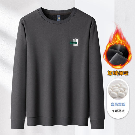 【加绒加厚 蚕丝混纺】罗蒙秋冬男装加绒保暖卫衣青年时尚休闲胸花男士卫衣男 商品图2