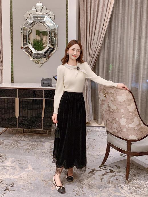 张心子【杜乐丽】miu小香风蝴蝶结系带针织衫女长袖修身上衣春秋 U2409030 商品图10