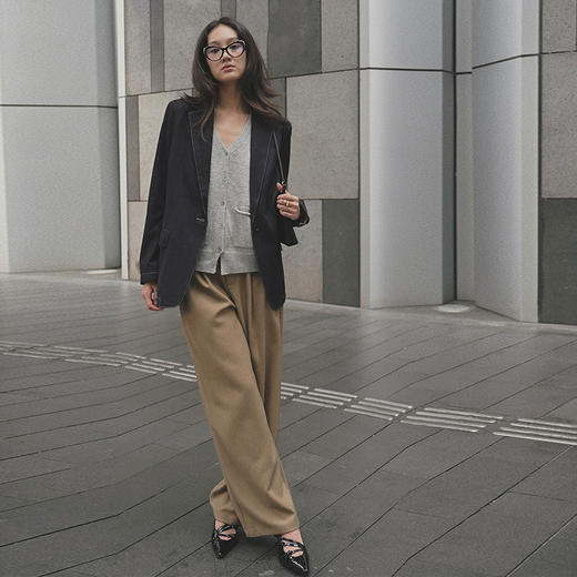 【顺丰包邮】01605 洛诗琳腰带西装直筒麻感纹理宽松显瘦西裤4334 商品图2