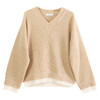 玳莎秋冬新款100%纯羊毛V领针织衫撞色设计感宽松毛衣上衣  ED33313 商品缩略图4