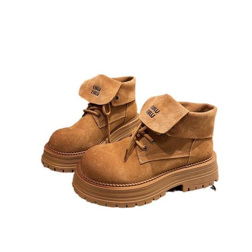 真皮复古翻盖马丁靴女2024早秋新款黄色单靴厚底两穿短靴大黄靴潮新款爆款小红书同款 商品图4