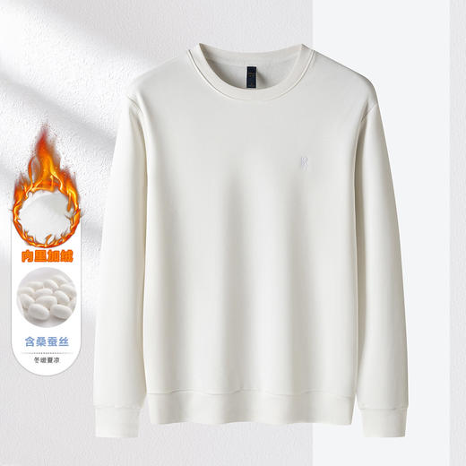 【加绒加厚 蚕丝混纺】罗蒙秋冬男装绣花胸标加绒卫衣男秋冬保暖男士卫衣加绒套头T恤 商品图8