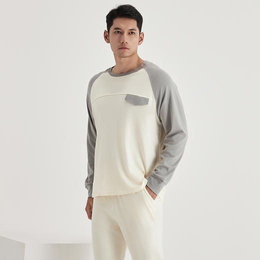 weyo秋冬家居服男款舒感棉口袋盖撞色家居服套装52708 商品图2