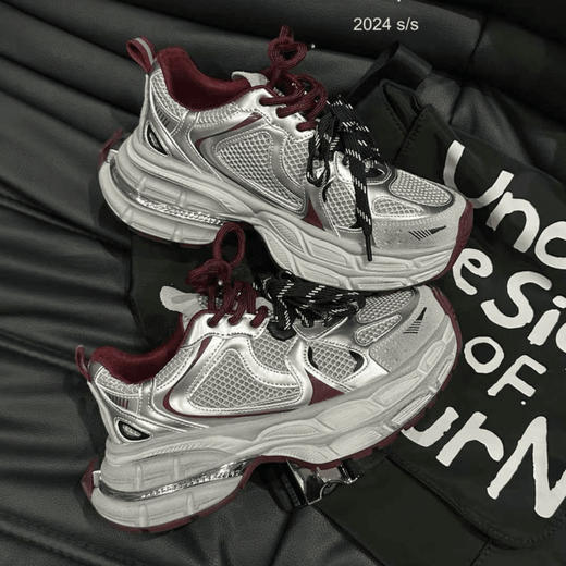 欧洲站厚底真皮时尚老爹鞋女2024新款百搭休闲鞋厚底增高银灰色运动潮鞋女新款爆款小红书同款 商品图0