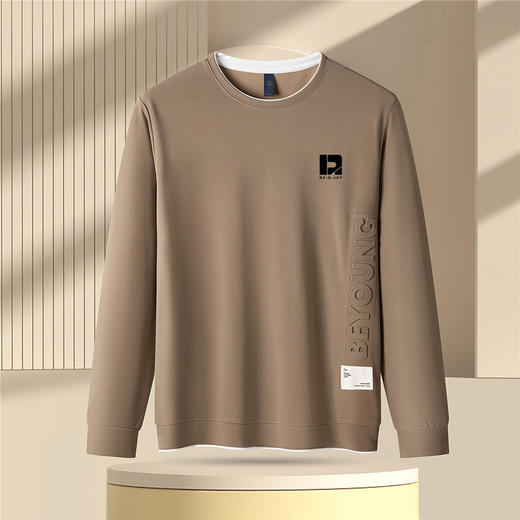 【提花面料】罗蒙春秋男装卫衣时尚胸花t恤男长袖t恤男士休闲百搭打底t恤 商品图4