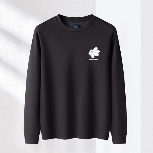 【加绒加厚】罗蒙秋冬男装桑蚕丝混纺加绒保暖卫衣男士加绒套头圆领T恤 商品图1