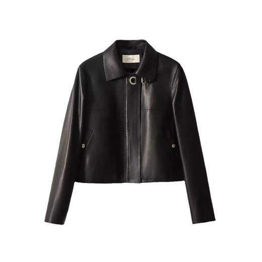 【自lm】全新升级【铂金会员735/天猫989/差价254】(02957) 洛诗琳新款柔软头层绵羊皮简约皮衣女直筒真皮短外套 商品图4