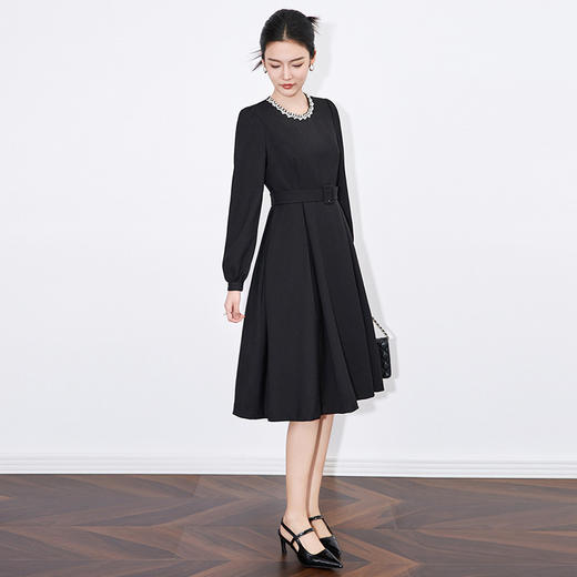 【高货wl】全新升级【铂金会员339/天猫459/差价120】(02538) 洛诗琳高级感法式精奢减龄钉钻长袖收腰显瘦大摆连衣裙 商品图4