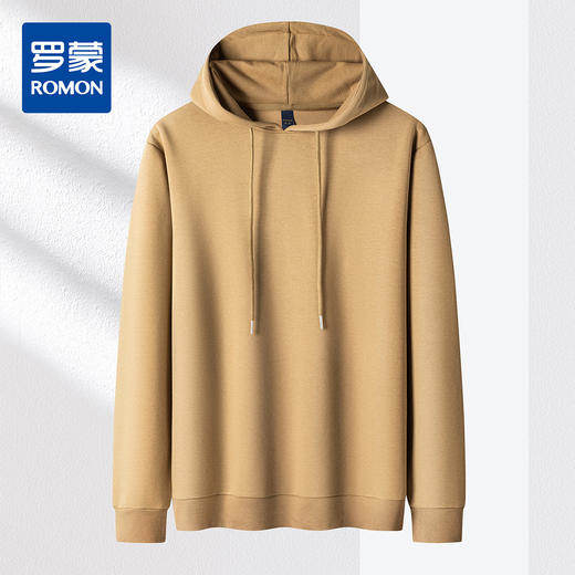 【桑蚕丝混纺面料】罗蒙春秋男女款经典纯色卫衣男连帽百搭卫衣帽衫上衣外套男 商品图4