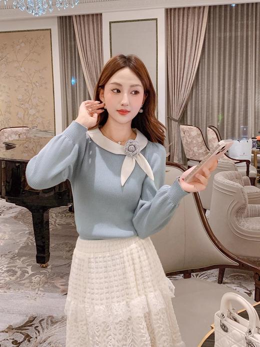 张心子【杜乐丽】miu小香风蝴蝶结系带针织衫女长袖修身上衣春秋 U2409030 商品图5