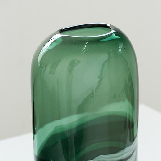 碧轩厂家直销现代创意水墨纹手工玻璃花瓶小口墨绿花瓶装饰花器 商品图3