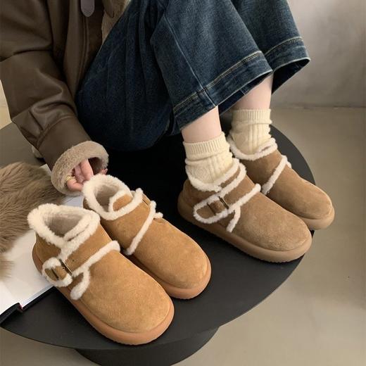 复古厚底磨砂皮棕色加绒博肯鞋毛毛鞋女鞋外穿春夏保暖棉鞋雪地靴新款爆款小红书同款 商品图2
