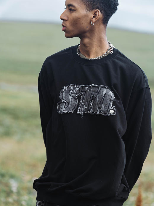 STA2024秋冬款经典基础牛仔贴布刺绣圆领卫衣 商品图3