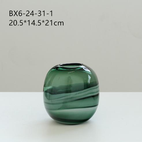 碧轩厂家直销现代创意水墨纹手工玻璃花瓶小口墨绿花瓶装饰花器 商品图7