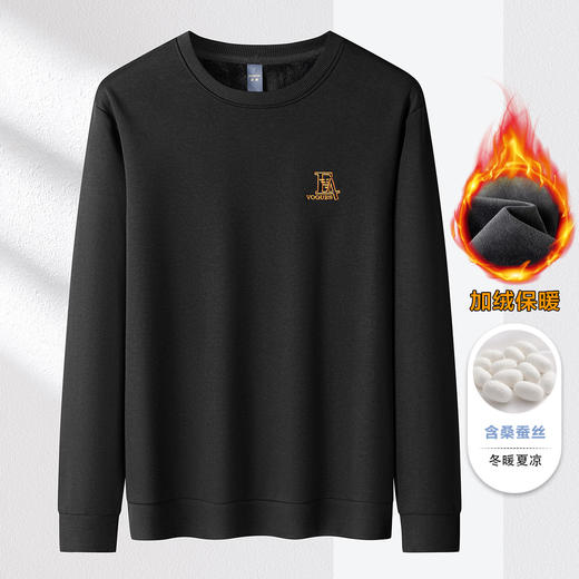 【加绒加厚】含桑蚕丝卫衣男加绒卫衣男绣花胸标男士卫衣男卫衣 商品图4