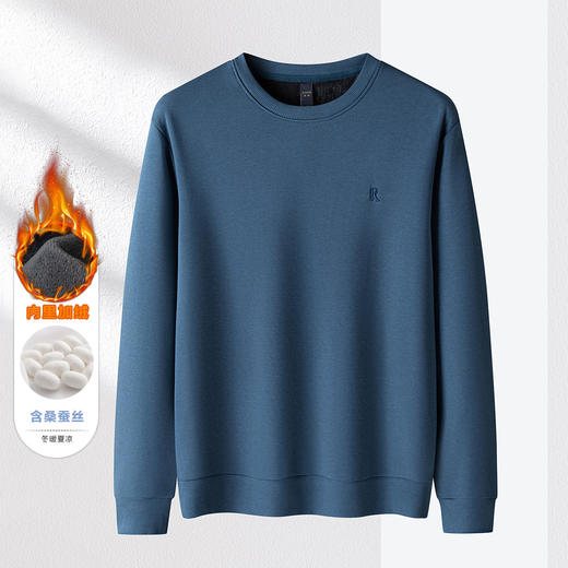 【加绒加厚 蚕丝混纺】罗蒙秋冬男装绣花胸标加绒卫衣男秋冬保暖男士卫衣加绒套头T恤 商品图7