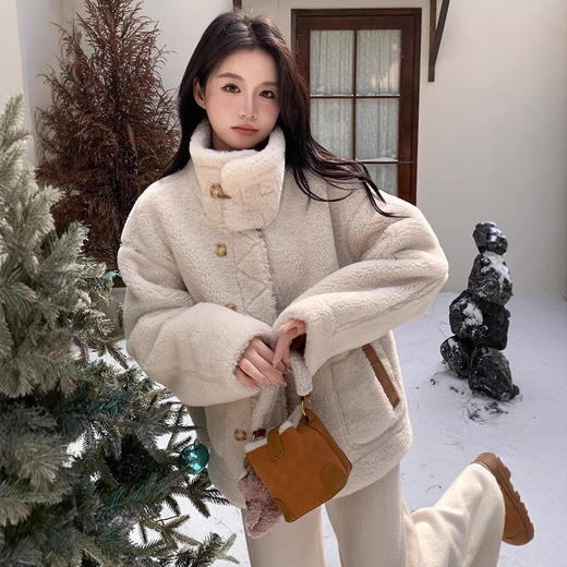 SUY15632024杭产冬季韩版加厚保暖两面穿羊羔毛外套女宽松皮毛一体上衣潮 商品图2