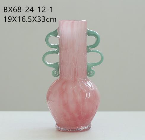 轻奢风双耳磁粉手工双色花纹大肚瓶餐桌玄关软装台面装饰彩色花瓶 商品图6